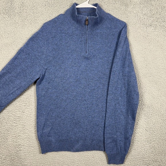 Bloomingdales Mens Medium Sweater Pullover Blue‎ 100% Cashmere Quarter Zip EUC